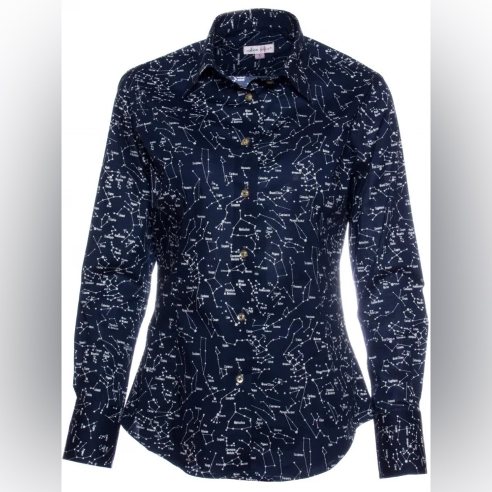 Coton Doux - Blue Astronomy Constellation Fitted Shirt - French Made - Size M